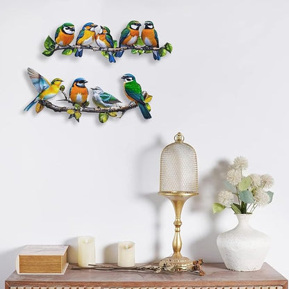 Metal Bird Outdoor Wall Art Decor - Hummingbird Wall Silhouette Art, Bird on Branch Wall Sculpture Hanging Indoor Outdoor for Your Yard, Garden and Patio (2 Pack)