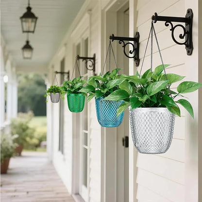 QCQHDU Hanging Planters for Indoor Plants, 2-Pack, 7.2 Inch, Clear | Plastic, Self Watering Plant Hanger, with Drainage Holes, 3 Hooks Chains, For Garden Home