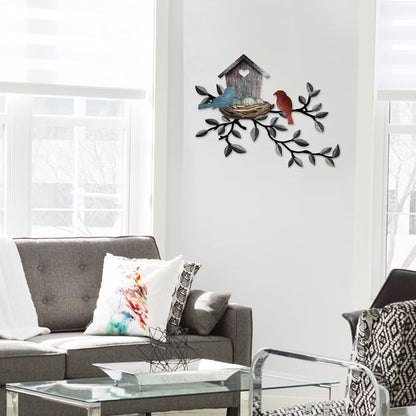 COLOR VALLEY ART-Metal Bird Wall Art Birds on The Branch Wall Decor Leaves with Birds Sculpture Bird Silhouette Metal Ornament Branch Wall Hanging Sign for Balcony Garden Decor (Dark Grey-16.5''x13'')