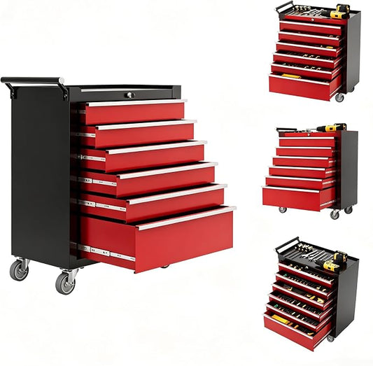 IDEALHOUSE Rolling Tool Chest, 6 Drawers Tool Storage Cabinet, Toolbox with Wheels, Portable Tool Cabinet Organizer with Locking System & Drawer Liners, Tool Storage Cart for Garage, Workshop