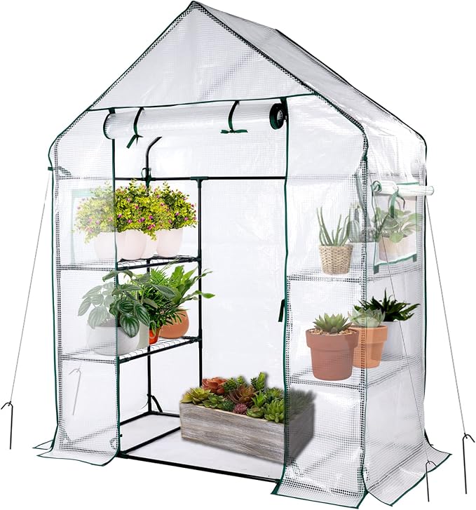 Mini Greenhouse,Greenhouses for Outdoors,Portable Walk in Green House for Garden Plants that Need Frost Protection and Away from Animals(56"x30"x76")-White