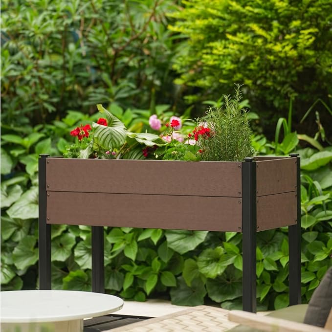 Garden Raised Bed with Shelf, 43*20*33.5in Deep Root Planter Box for Patio, Outdoor Herb with Bottom, Vegetable, and Flower Gardening - Durable Wooden Style Planter Box for Easy Mobility and Clearance