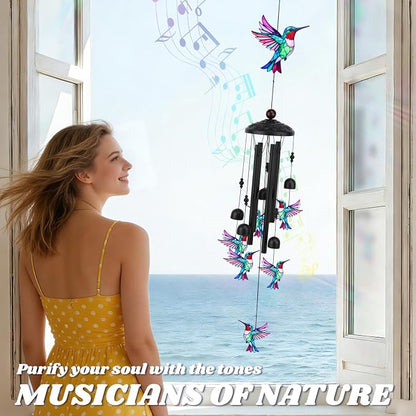 Hummingbird Wind Chimes for Outside, Metal Wind Chimes Outdoor for Patio Porch Yard Garden, Hummingbird Gifts for Women, Mothers Day Birthday Memorial Gifts for Mom Grandma Wife, Outdoor Decor