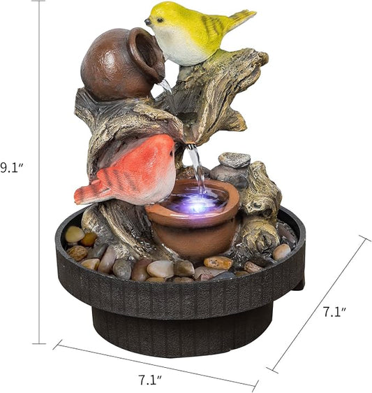 Ferrisland Resin LED Indoor Water Fountains Office Home Relocation Gifts | Indoor Waterfall Fountains Relaxation Home Decor with LED Light for Home Office Bedroom House Warming Gift Idea