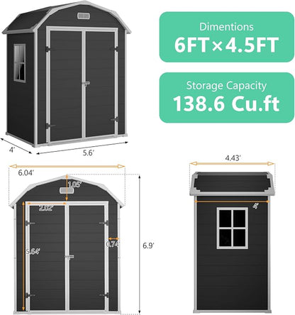 Resin Shed with Floor 6x4.5 FT, Top Larger Storage Space, Outdoor Storage Shed with Lockable Door, Outside Shed Perfect to Store Patio Furniture, GardenTools Bike Accessories, for Gardens, Backyards