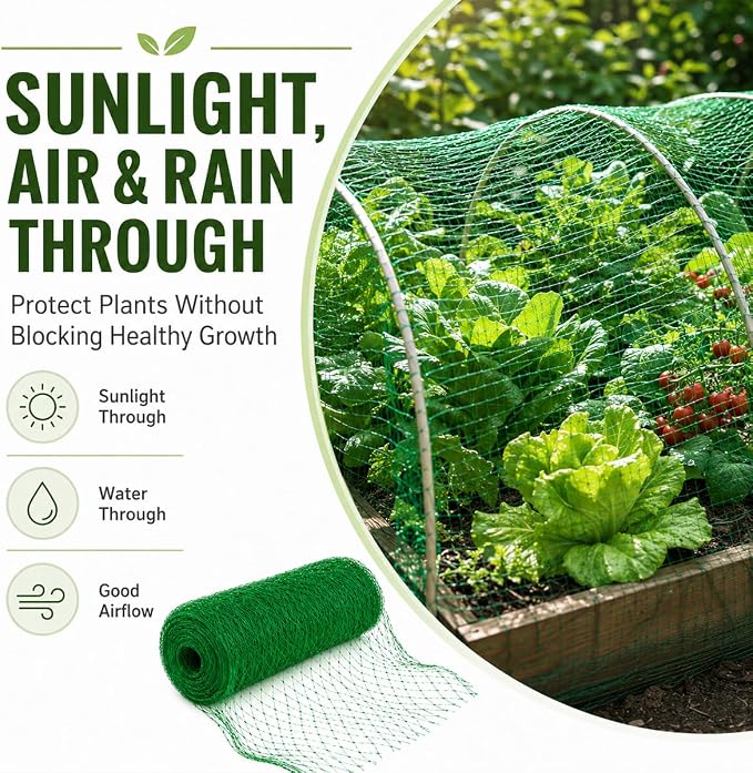 Garden Netting, 13 x 40 FT Bird Netting for Garden Plant Protection, Reusable Fine Mesh for Fruit Trees, Vegetable Plants, Blueberry Bushes, Raised Beds, Chicken Coop (13x40ft)