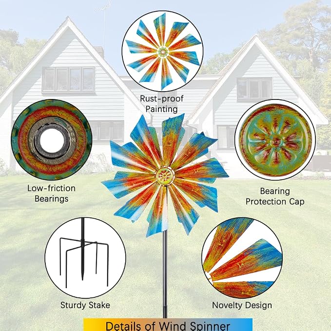 Stargarden 12.8" Outdoor Wind Spinner, Colorful Kinetic Metal Wind Spinners | Metal Yard Art for Garden Yard Patio