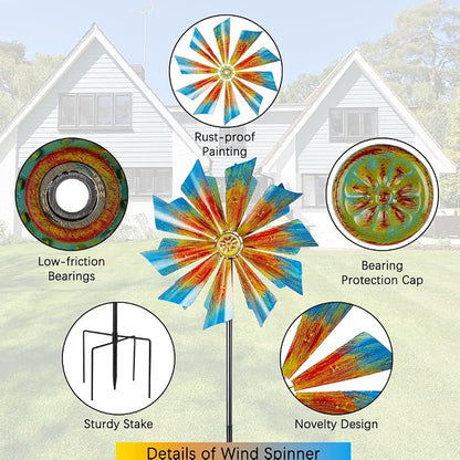 Stargarden 12.8" Outdoor Wind Spinner, Colorful Kinetic Metal Wind Spinners | Metal Yard Art for Garden Yard Patio