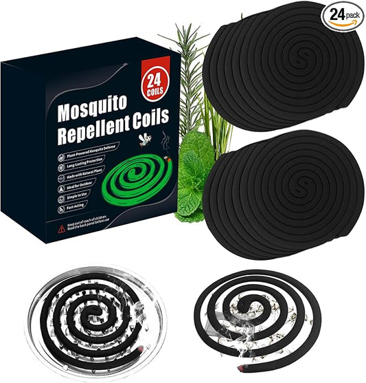 24 Extra Strength Mosquito Repellent Coils with 1 Metal Holder & 6 Stands, Citronella Incense Mosquito Coils Outdoor Patio Yard Camping Use, Long Lasting 6-8 Hrs Plant-Based Mosquito Coil Incense