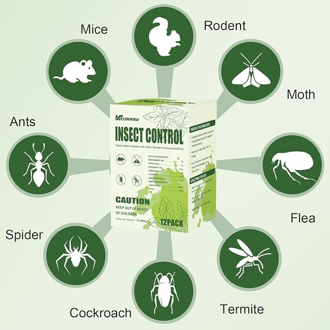 Spider Repellent Indoor Mosquito Patio Peppermint Oil Pet Safe 12 Pack | Formula natural peppermint oil,repels Insect repellent, gentle for pets and kids,For Bedroom Kitchen Basement Yard Garage
