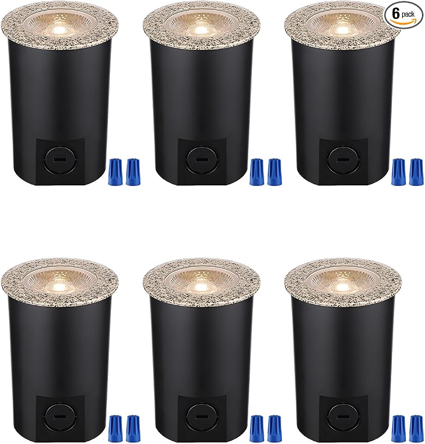 LEONLITE 7W 3000K Well Lights Landscape LED In Ground, 12-24V AC/DC Low Voltage, CRI90 IP67 Inground Well Lights Outdoor, Rock Color Aluminum Housing, Embedded Parts Included, Pack of 6