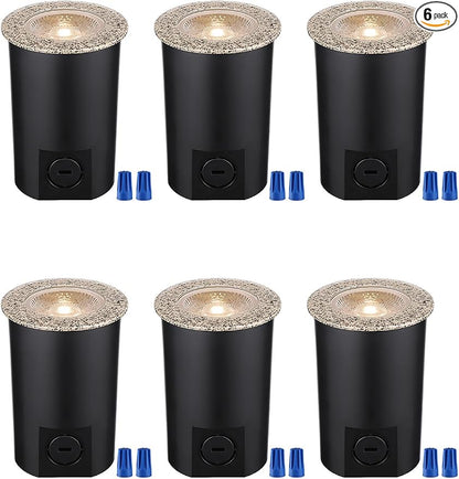 LEONLITE 7W 3000K Well Lights Landscape LED In Ground, 12-24V AC/DC Low Voltage, CRI90 IP67 Inground Well Lights Outdoor, Rock Color Aluminum Housing, Embedded Parts Included, Pack of 6