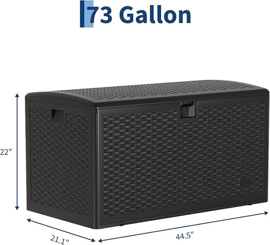 Garvee 73 Gallon Waterproof Large Resin Deck Box Indoor Outdoor, Lockable Storage Container for Patio Furniture Tools, Waterproof Deck Box Patio Storage Bin for Pool Garden, Black