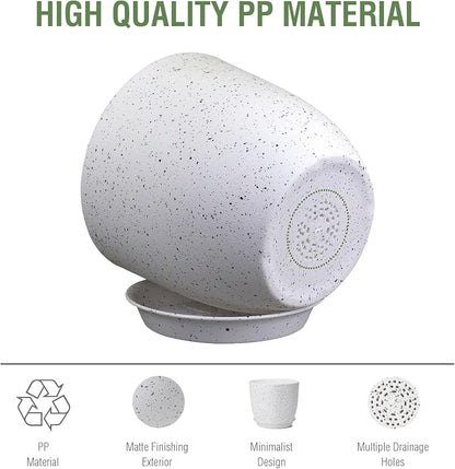 Meowell Plant Pots 12 inch, Plastic Planters with Drainage Holes and Saucers, Large Flower Pots for Indoor Outdoor Plants, Modern Decorative Pots for Garden House Plants, Speckled White