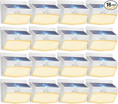 Peasur 16 Packs Solar Outdoor Lights Motion Sensor Solar Security Lights Waterproof with 3 Lighting Modes Solar Powered Wall Lights Outside for Garden Fence Yard Deck, Warm White