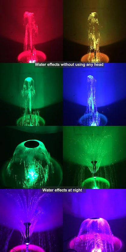660GPH Submersible Pump Pond Fountain with Inside Filter and RGB Colorful LED Light, Multiple Water Fountain Spray Nozzles Kit for Garden PondIndoor and Outdoor Landscape