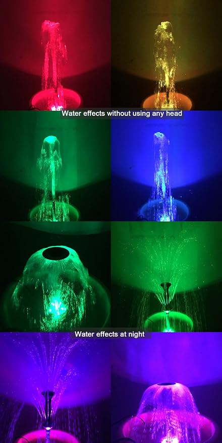730GPH Submersible Pump Fountain with RGB Color Changing Ring Water Patterns Decoration Garden Pond Landscape 2800L/H, 110V/55W