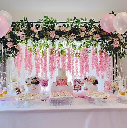 Artificial Wisteria Hanging Flowers-Fake Wisteria Flower Garland Silk Vines Rattan Decor for Home Wedding Arch Wall Garden Greenery Bedroom Outdoor Office Party Decoration(36, Dark Pink)