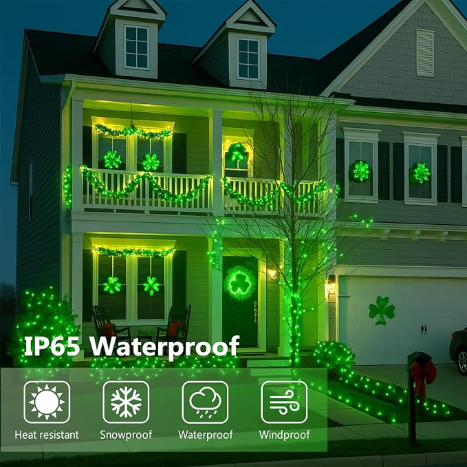 Extra-Long 144FT Solar String Lights for Outside, 2 Pack 400LED Solar St. Patrick's Day Lights Waterproof, Copper Wire 8 Modes Twinkle Fairy Lights Outdoor for Tree Garden Party Xmas Decor (Green)