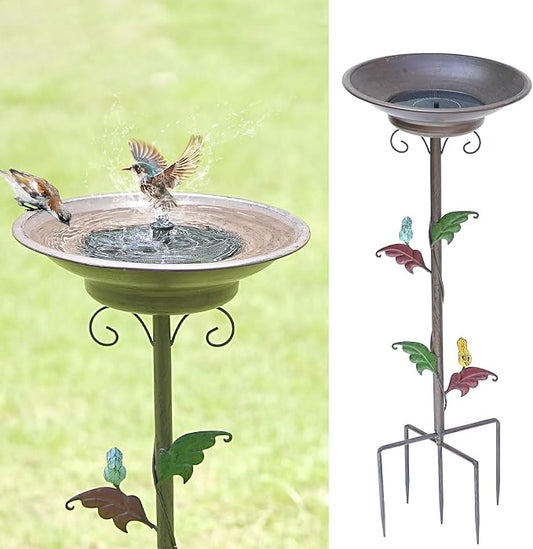 31”H Solar Bird Bath for Outside,Metal Bird Bath with Solar Fountain | Solar Fountain Bird Bath with Metal Stake,Solar Powered Bird Bath for Outdoor Garden Yard Decor