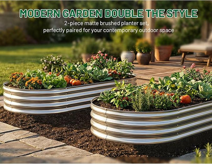 AHEONLAR 2 Pack 4x2x1ft Galvanized Raised Garden Bed Kit, Oval Large Metal Planter Box, Sturdy and Durable, Garden Boxes Outdoor Raised for Vegetables, Fruits, Flowers and Herbs(Silver)