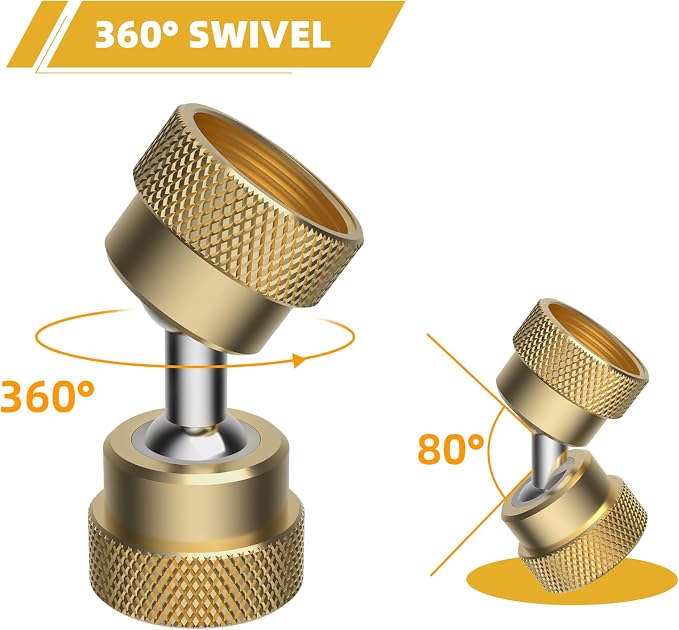 Swivel All-Metal Garden Hose Adapter, 3/4" Hose Protector, 2 Brass Adapters | Brass Pipe Kink Protection, 3/4" Male Connectors, Outdoor Faucet to Garden Hose, Dual Female Big Angle Rotation at Both Ends