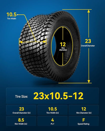 PHILTOP 23x10.5-12 ATV UTV Tires, 4-Ply Super Mud Lawn Mower, Golf Carts, Yard Trailers Tires,Set of 2