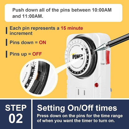iPower 24 Hour Plug-in Mechanical Electric Outlet Timers Switch Programmable Indoor, Accurate Heavy Duty 3-Prong for Lamps Fans Christmas String Lights, AC 1725W 1/2 HP, UL Listed