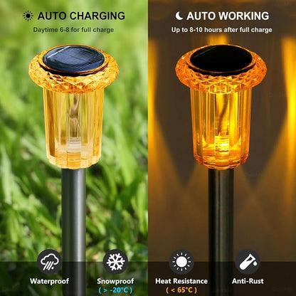 DenicMic Solar Halloween Lights Outdoor Fall Decorations Orange LED 10 Pack | Yard Garden Pathway Walkway Patio Diamond-like Style Starburst Light Pattern, Acrylic/Stainless Steel, Autumn/Halloween Decor