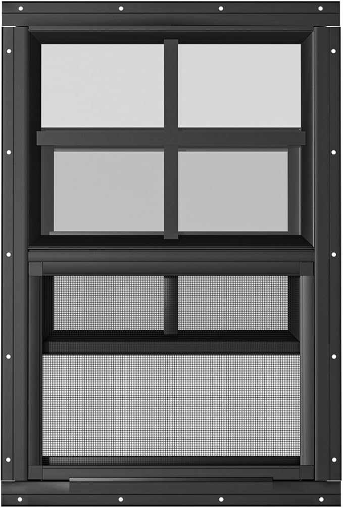 2 Pack Shed Windows 18" W x 27" H Flush Mount, Black Household Windows for Playhouses, Barns, Chicken Coop
