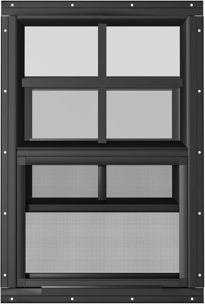 2 Pack Shed Windows 18" W x 27" H Flush Mount, Black Household Windows for Playhouses, Barns, Chicken Coop
