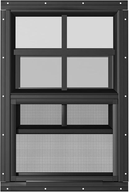 2 Pack Shed Windows 24" W x 36" H Flush Mount, Black Household Windows for Playhouses, Barns, Chicken Coop