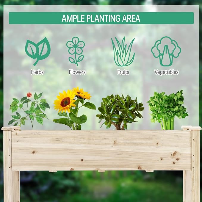 COSTWAY Raised Garden Bed, Elevated Wooden Planter Box Stand for Vegetables, Fruit, Herbs, Flower, Standing Gardening Box for Backyard, Patio, Balcony, Greenhouse