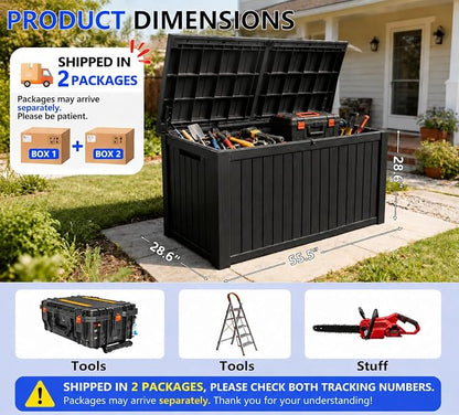 200 Gallon Outdoor Storage Box Resin Deck Box All Weather Waterproof Large Lockable Storage Container Deck Box for Patio Furniture, Garden Tools, Lockable, Black New