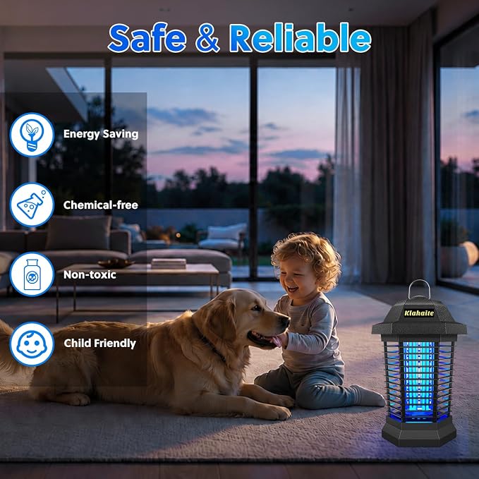 Klahaite Bug Zapper Outdoor, Electric Mosquito Zapper, Fly Zapper Indoor Fly Traps, Mosquito Repellent Outdoor Patio & Backyard Covers 1/2 Acre, 4200V 3 Prong Plug, ABS Fireproof Plastic Outer