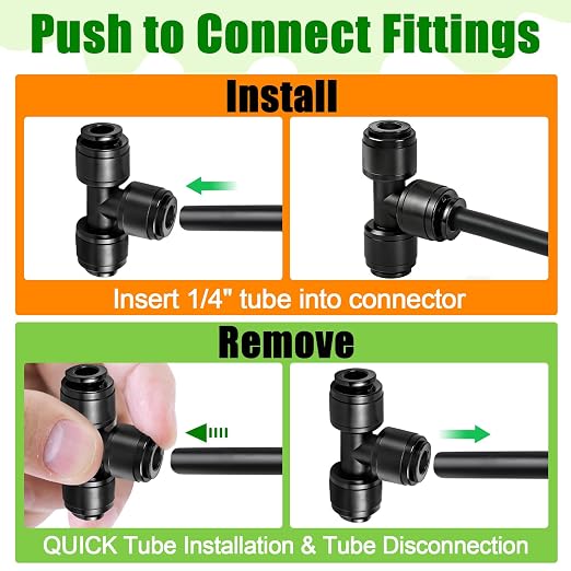 30 Pack 1/4 Inch Drip Irrigation Tee Fittings - 1/4'' Drip Line Push-to-Fit Connectors for 1/4 Inch Drip Irrigation Tubing Leak Free Lock T Parts for Drip Irrigation System