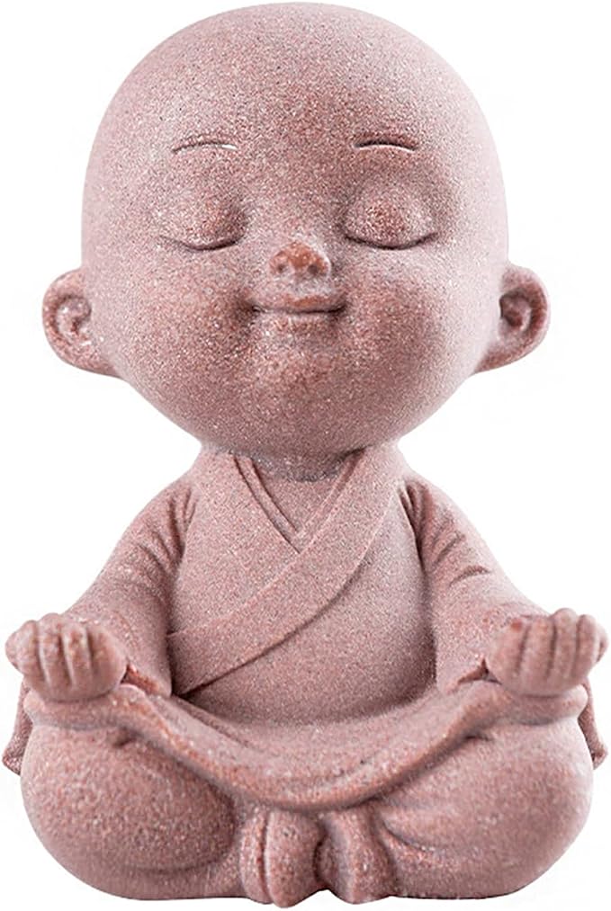 Sitting Buddha Meditation Zen Figurines Decor Small Monk Statue for Fish Tank Aquarium Garden Decoration (Pink)