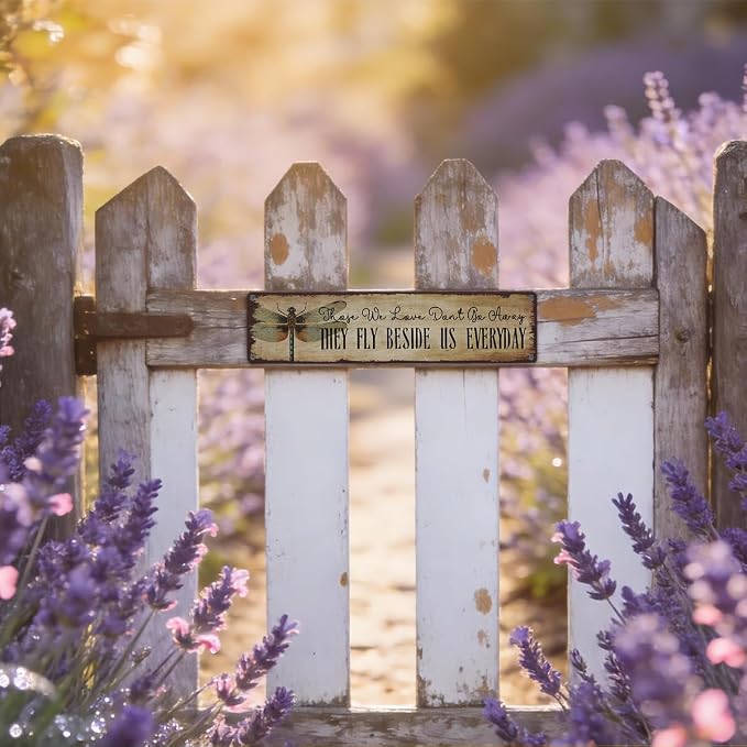 Garden Metal Tin Sign, Vintage Farmhouse Decor, Those We Love Don’t Go Away Sign, Garden Wall Art for Yard Fence Door Porch, Sentimental Indoor Outdoor Gardening Decoration, 15.7 x 3.9 Inches