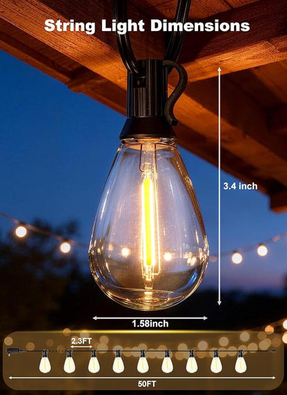 50FT Outdoor String Lights Waterproof, 20+1 Shatterproof S11 LED Bulbs, Extra Long Patio Lights for Outside, Bistro Cafe Decor, Backyard Garden Hanging Lights, Outside Fence Light String