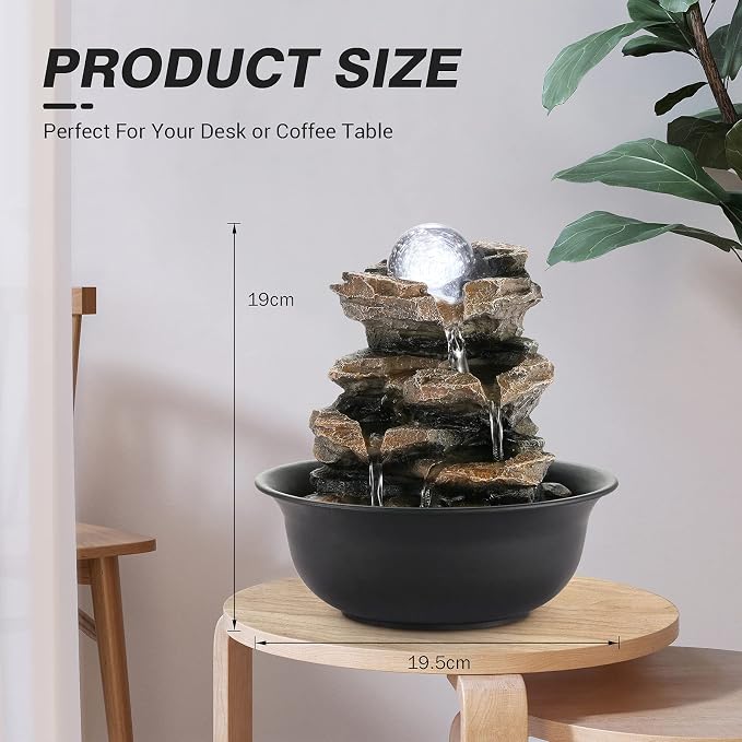 WICHEMI Indoor Water Fountain Tabletop Fountain Stacked Rock with LED Light | Relaxing Water Feature, Meditation Fountain, Soothing Sound, Stress Relief, For Home Office Bedroom Decor, 7.8"x7.8"x7.9"