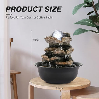 WICHEMI Indoor Water Fountain Tabletop Fountain Stacked Rock with LED Light | Relaxing Water Feature, Meditation Fountain, Soothing Sound, Stress Relief, For Home Office Bedroom Decor, 7.8"x7.8"x7.9"
