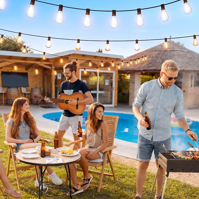 150FT Outdoor String Lights with Remote & Dimmable, 55+2 Shatterproof Waterproof Bulbs, Dimmable Outside Hanging Patio Lights for Backyard, Porch, Deck, Garden 2200K Warm White