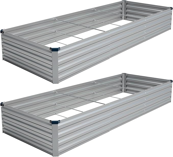 Vengarus 2PCS 10x3x1ft Galvanized Raised Garden Beds Kit,Planter Box Silver | Galvanized Steel, Rectangular Metal Planter Raised Beds, Vegetables, Herbs, Flowers, Easy Assembly, Rustproof Safe Backyard