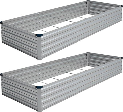 Vengarus 2PCS 10x3x1ft Galvanized Raised Garden Beds Kit,Planter Box Silver | Galvanized Steel, Rectangular Metal Planter Raised Beds, Vegetables, Herbs, Flowers, Easy Assembly, Rustproof Safe Backyard