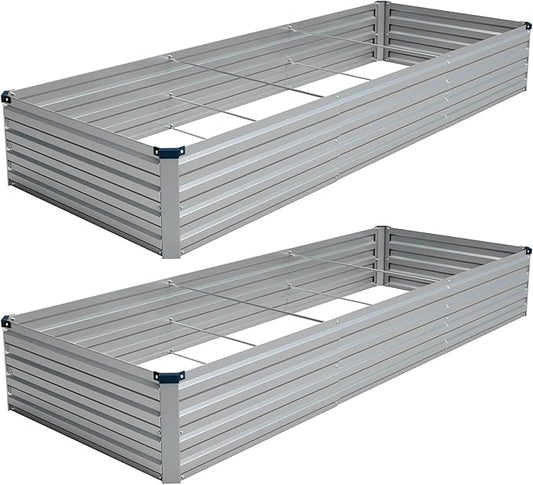 Vengarus 2PCS 10x3x1ft Galvanized Raised Garden Beds Kit,Planter Box Silver | Galvanized Steel, Rectangular Metal Planter Raised Beds, Vegetables, Herbs, Flowers, Easy Assembly, Rustproof Safe Backyard