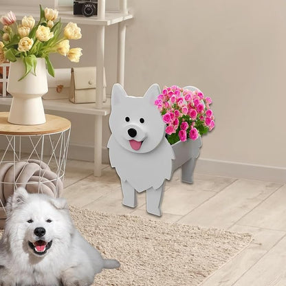 Samoan Dog Planter Pots, 9.45 x 6.81 x 13.46 Inches | Dog Flower Pot, Cute Animal Shaped Plant Pot, Gifts for Women & Pet Lovers, Indoor Outdoor Garden Home Office Decor