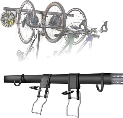 Wall 2/3/4 Bike rack, Fits Max 3 Inch for Mountain Bike eBike, 110 lbs Weight Capacity, with Helmet Hook, Modular Hook Track Design Heavy duty Wall mount Bicycle Hanger for Garage Storage