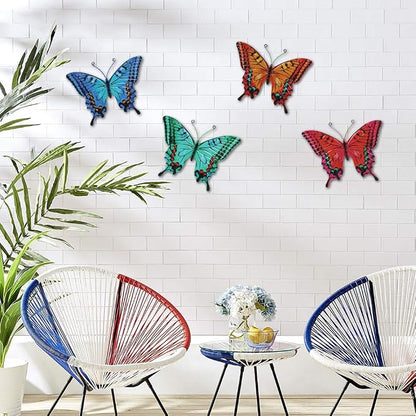 dreamskip 4 Pack Butterfly Wall Decor Art, Vivid Butterflies Outdoor Metal Wall Art with Colorful Pattern, Outdoor Garden Yard Fence Patio Decor Gift for Women Mom