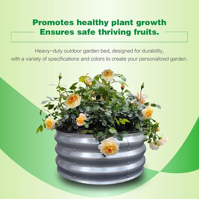 GARDMAX 2x2x1FT Galvanized Round Raised Garden Bed Kit, Metal Planter Boxes Outdoor with Easy Assembly, Large Garden Bed for Vegetables, Fruits, Flower, Herbs Silver