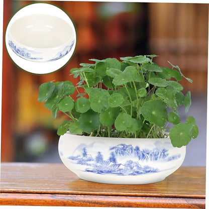 Milisten 7.87 Inch Hydroponic Plant Pot Ceramic Planter Vase Chinese-Style Lotus Daffodil Flowerpot for Home Office Garden Decoration